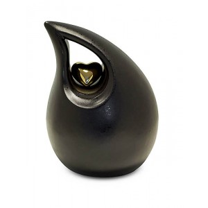 Medium Ceramic Urn (Black with Gold Heart Motif)